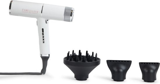 Fameilleur haardroger Wit- föhn- hairdryer- ideaal voor op reis- geschikt voor alle haartypes- krullend haar- stijl haar- fohn- haar droger- diffuser en 2 blaasmondjes- ionische haardroger- haarfohn- haar fohn- haarföhn