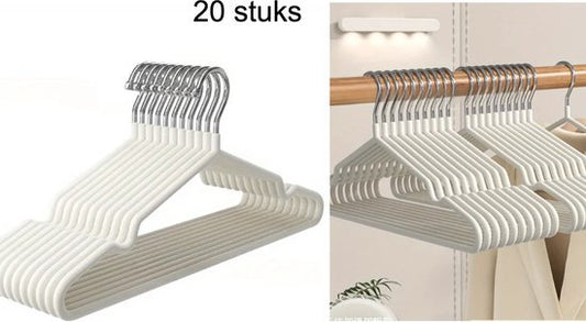 Fameilleur- 20 Stuks Kledinghangers wit-met Antislip Design – Stevige, Duurzame Hangers voor Jas, Kleding en Mantels – Hangers Zonder Afdrukken voor Kledingopslag, Droogrekken en Organisatie in Slaapkamer, Badkamer en Woonkamer- kleerhangers-