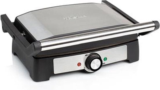 Contact Grill Panini Grill Tosti Apparaat 1500 Watt – Multifunctionele Grill met Regelbare Thermostaat en Antiaanbaklaag – Vetarm Grillen, Zwart/RVS – Tosti, Panini, Vlees, Vis en Groenten – Makkelijk Schoon te Maken en Ruimtebesparend