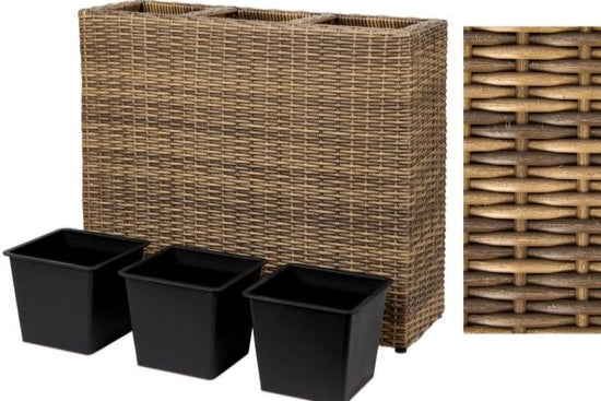 Plantenbak 3-in-1 Bruin | Voor Binnen en Buiten | Weerbestendig, Lichtgewicht & Duurzaam | Plantenbak met 3 Binnenpotten | Ideaal voor Tuin, Balkon, Terras & Tuinaccessoires | Rotanlook | Tuinplanten & Bloemen-bloempot-planten bak-bloem pot-tuinieren