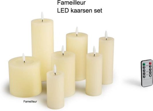 Fameilleur- luxe ledkaarsen set- creme wit- met afstandbediening- kaarsen led kaarsen- Luxe set met led kaarsen 7-delig - Crèmewit- met afstandsbediening- Warm-wit ledlicht-kaars- sier kaars- ledkaars- voor binnen-