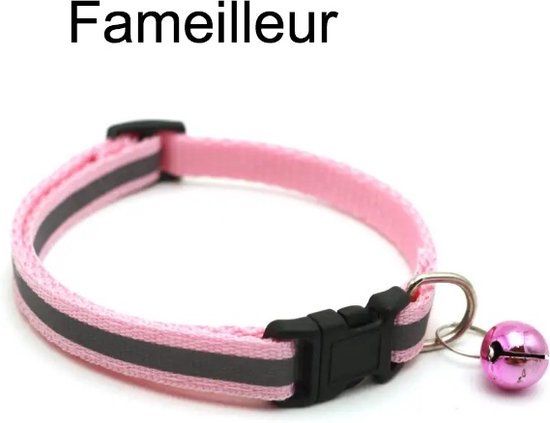 Fameilleur- halsband voor katten roze- Kattenhalsband met veiligheidssluiting - Katten Halsband - Halsband kat met veiligheidssluiting - Kattenbandje met belletje -dieren halsband- hals band voor dieren - Reflecterend - voor grote & kleine katten