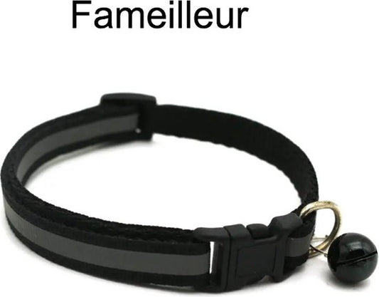 Fameilleur- halsband voor katten zwart- Kattenhalsband met veiligheidssluiting - Katten Halsband - Halsband kat met veiligheidssluiting - Kattenbandje met belletje -dieren halsband- hals band voor dieren - Reflecterend - Zwart - voor grote & kleine