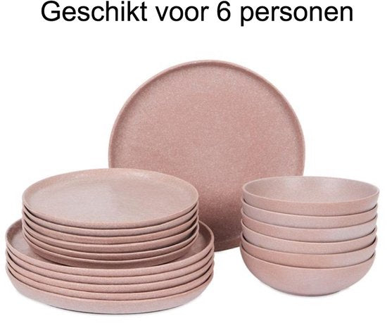 Bordenset Pastel Roze - 18 Delig Keramisch Servies Set voor 6 Personen - Modern Porselein & Keramiek Bord Set voor Diner, Ontbijt, Lunch, Feestjes en BBQ - Geschikt voor Vaatwasser en Magnetron - Luxe Servies, Bordenset voor Thuis, Tafelsetting