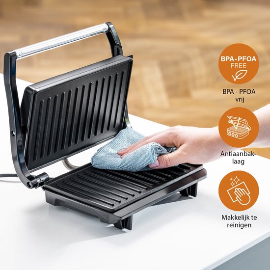 contact grill- Multigrill - Grillplaat 2 in 1 - Tosti ijzer - tosti apparaat- tostiapparaat- contactgrill- grill plaat- paninigrill- panini grill - 1500 W - Zwart - Zwart/ Zilver