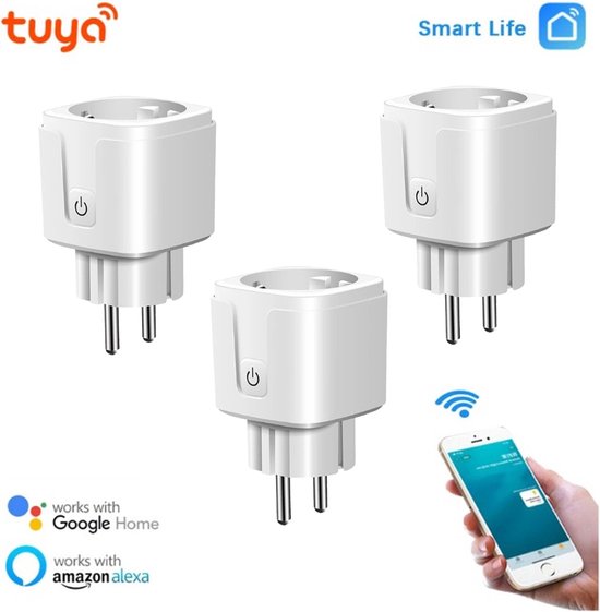 3 stuks - Slimme Stekker - WiFi - Smart Plug - Google Home & Amazon Alexa - Tijdschakelaar & Energiemeter via Smartphone App - Smart Home