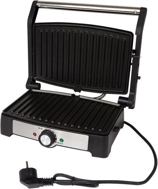 Contact Grill Panini Grill Tosti Apparaat 1500 Watt – Multifunctionele Grill met Regelbare Thermostaat en Antiaanbaklaag – Vetarm Grillen, Zwart/RVS – Tosti, Panini, Vlees, Vis en Groenten – Makkelijk Schoon te Maken en Ruimtebesparend