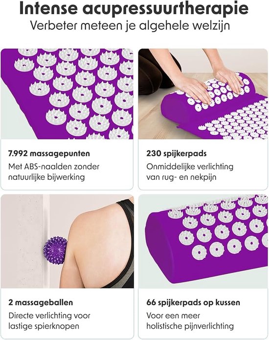 3-delige Set Acupressuur Massage Mat en Kussen met Tas, Voor Lichaam, Rug en Nek Ontspanning, Geweldig Cadeau voor Vrouwen- massage Stressverlichting en Spierontspanning- acupressuur-Mat met Kussen - Shakti mat - Spijkermat Incl. 2x Trig- spijker mat