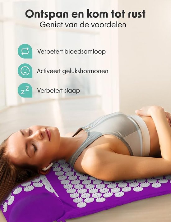 3-delige Set Acupressuur Massage Mat en Kussen met Tas, Voor Lichaam, Rug en Nek Ontspanning, Geweldig Cadeau voor Vrouwen- massage Stressverlichting en Spierontspanning- acupressuur-Mat met Kussen - Shakti mat - Spijkermat Incl. 2x Trig- spijker mat