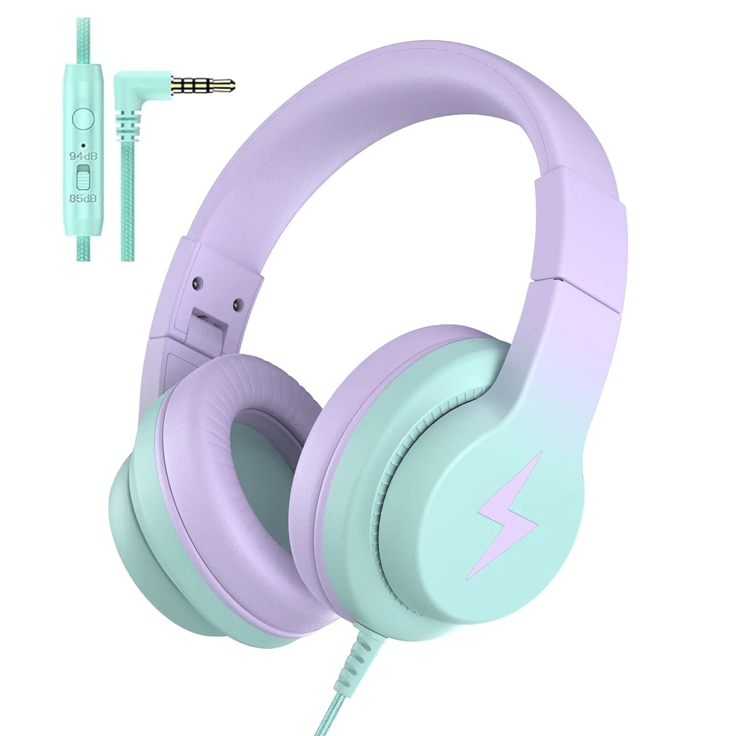 Candy Bila Kids Headphones Wired Headphones for Kids Over Ear with Microphone 85/94dB Volume Limiter Headphones for Girls Boys Foldable Headphones for Learning & EntertainmentGradient Purple