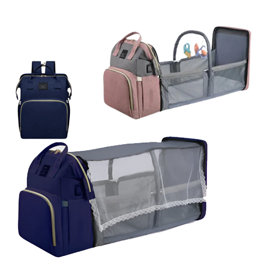 Convertible Baby Diaper Bag with Portable Travel Crib – 4-in-1 Stroller Organizer with USB Port, Sunshade & Toy Mode – Spacious Baby Backpack for Moms & Dads