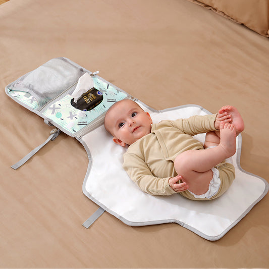 Foldable Baby Changing Pad – Portable Waterproof Diaper Mat with Head Cushion & Storage Pockets – Travel-Friendly, Easy to Clean